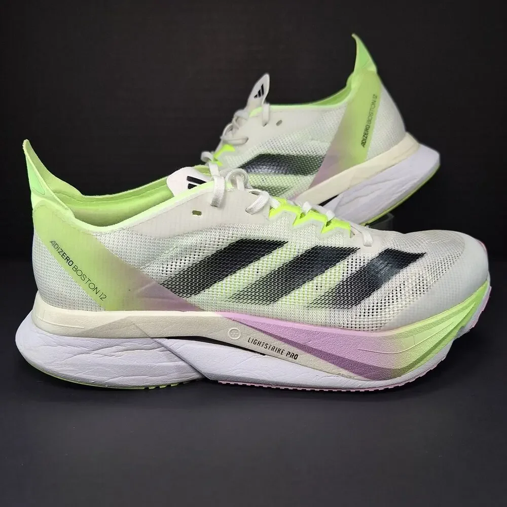 Adidas Adizero Boston 12 White Black Green Spark Shoes IG3328 Women's Size 7